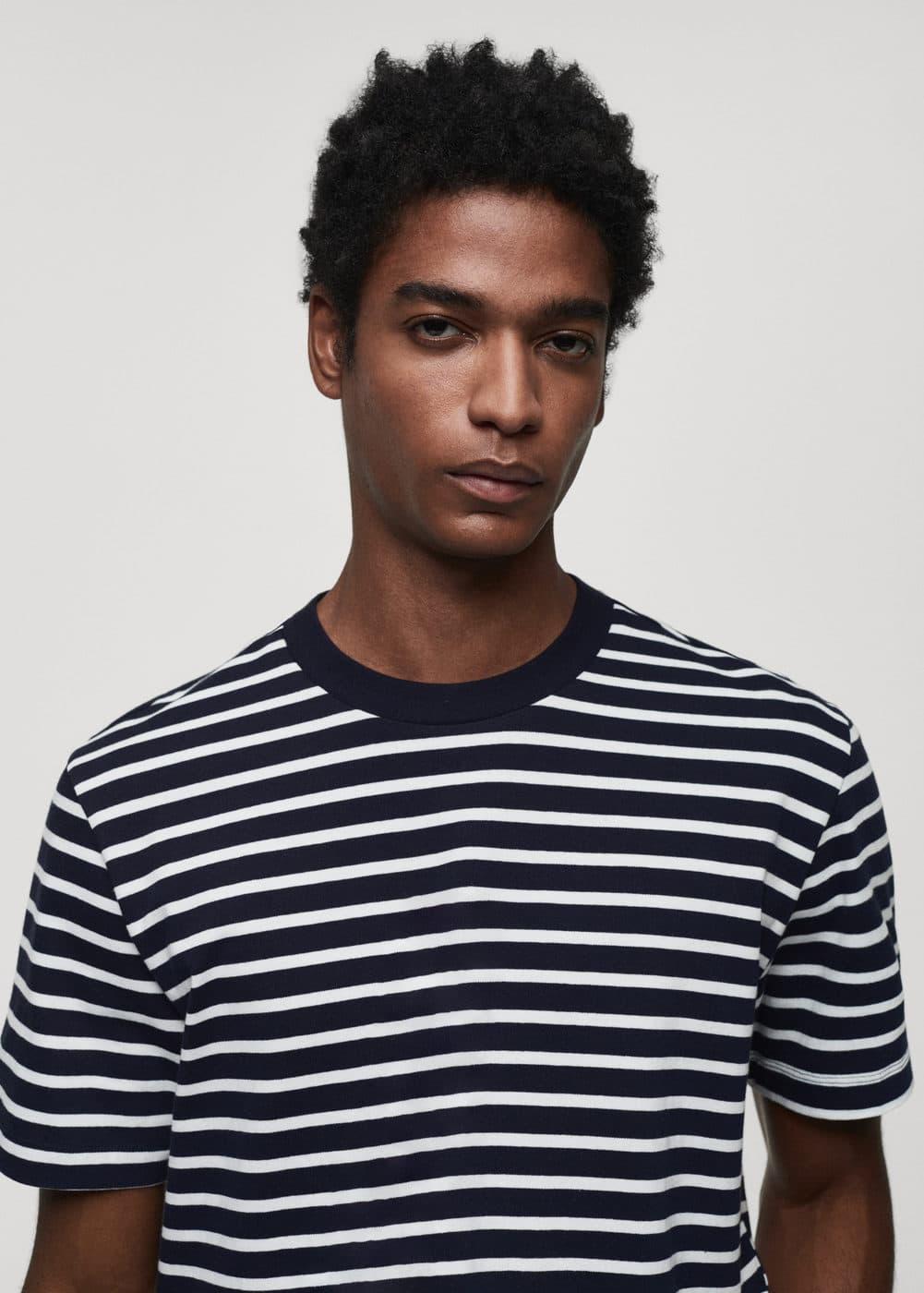 MANGO MAN - Striped cotton T-shirt dark navyMen Product Image