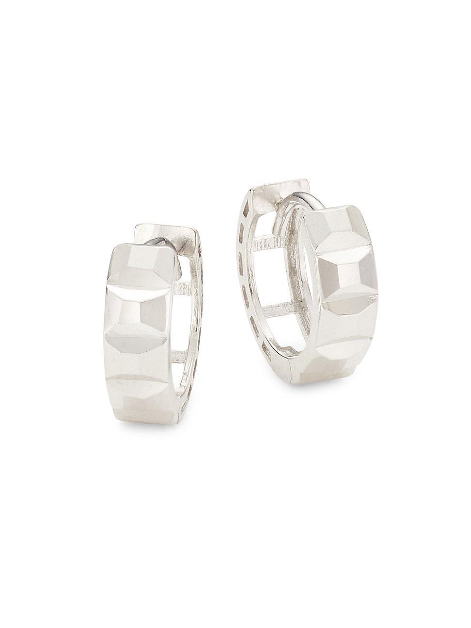 Womens 14K White Gold Faceted Huggie Hoop Earrings Product Image