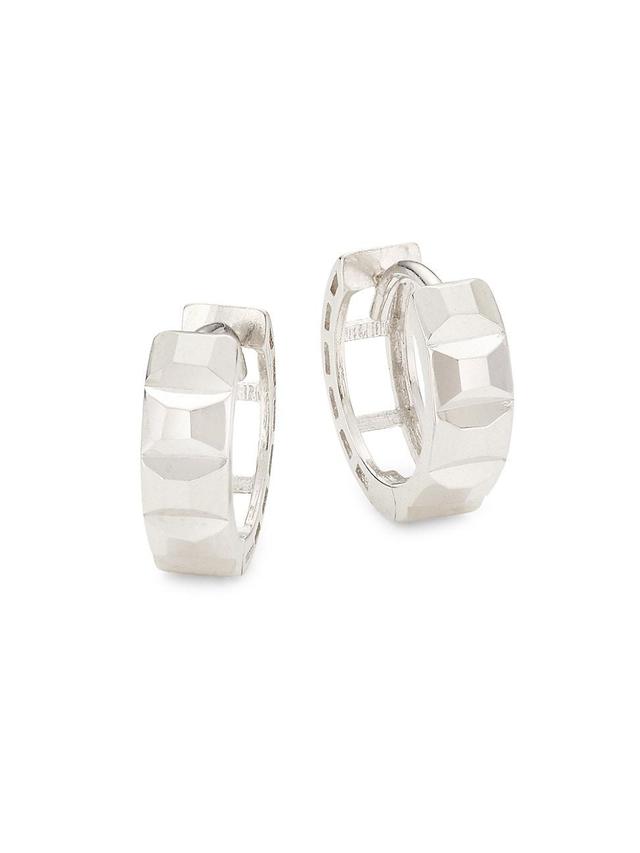 Womens 14K White Gold Faceted Huggie Hoop Earrings Product Image