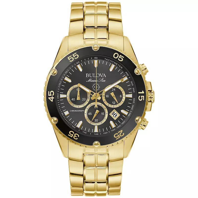 Bulova Mens Marine Star Gold Tone Stainless Steel Black Chronograph Dial Bracelet Watch Product Image