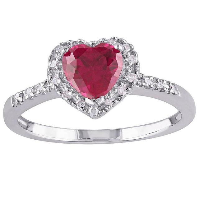 Stella Grace Sterling Silver Lab Created Ruby & 1/10 Carat T.W. Diamond Heart Halo Ring, Womens Red Product Image