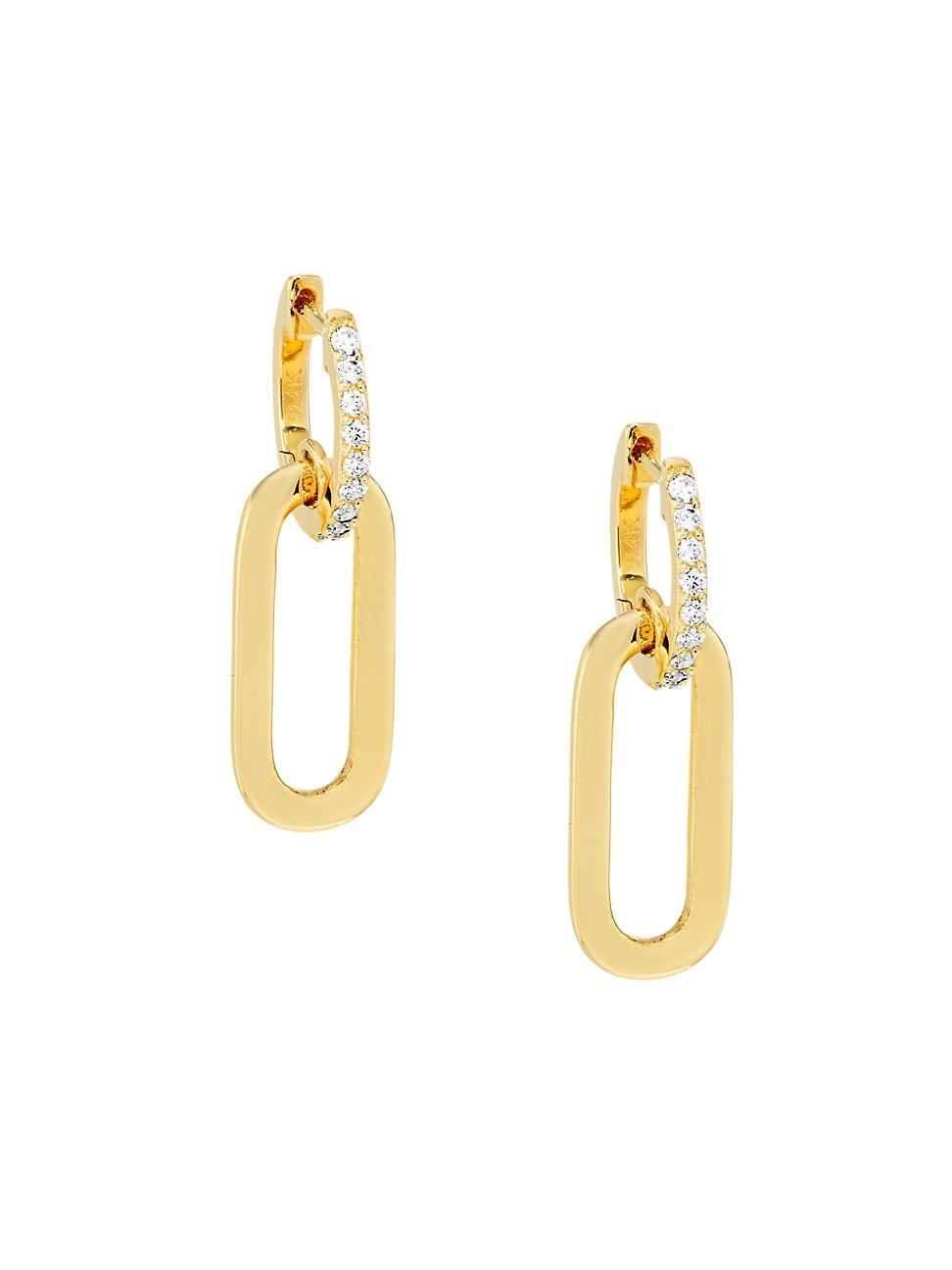 Womens 14K Yellow Gold & 0.17 TCW Diamond Paper Clip Huggie Earrings Product Image