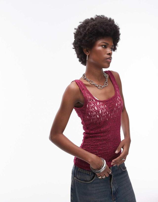 Topshop sheer lace tank top in pink Product Image