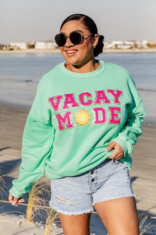 Vacay Mode Chenille Patch Lime Oversized Graphic Sweatshirt Product Image