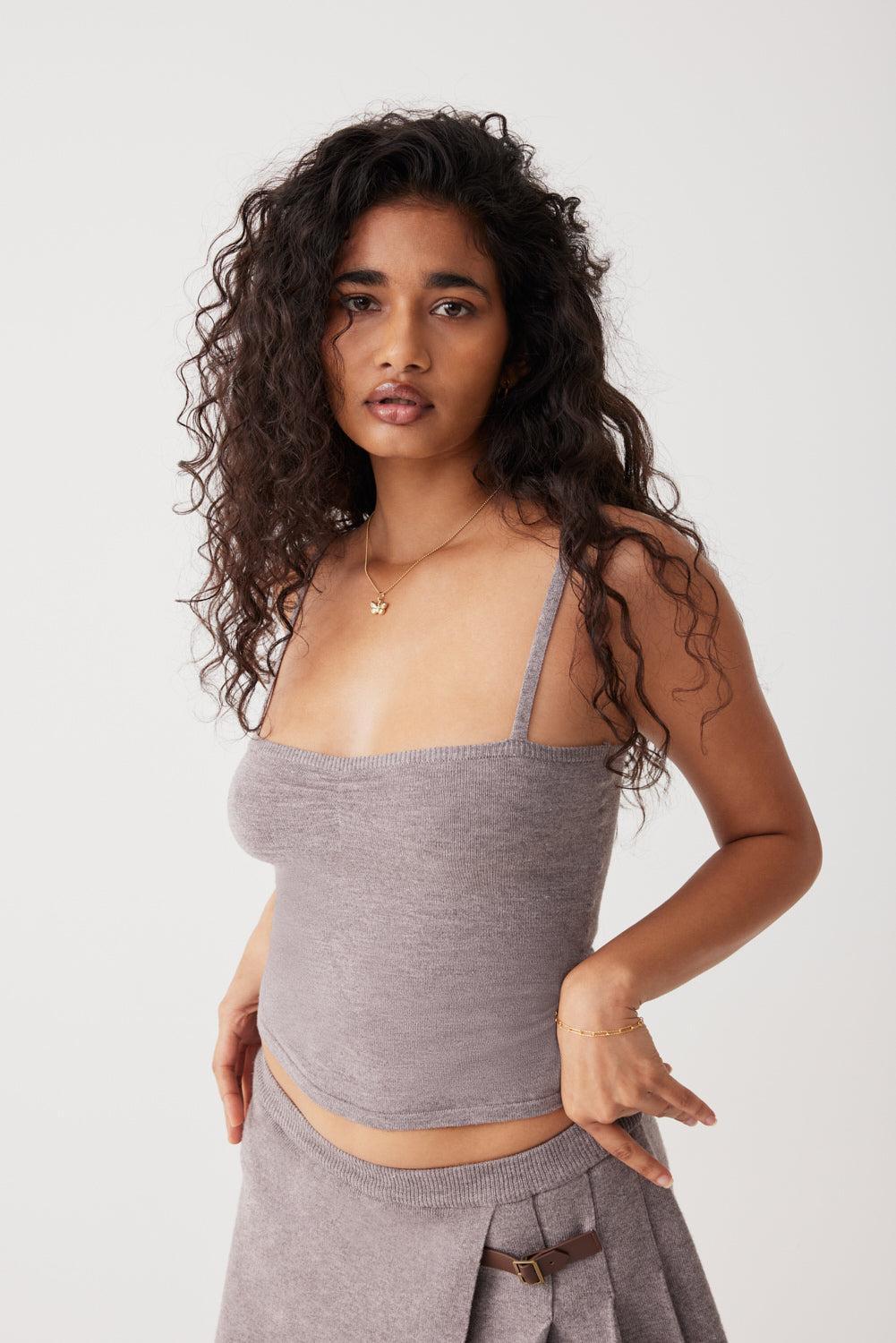 Carmen Lightweight Knit Tank - Dark Pearl Product Image