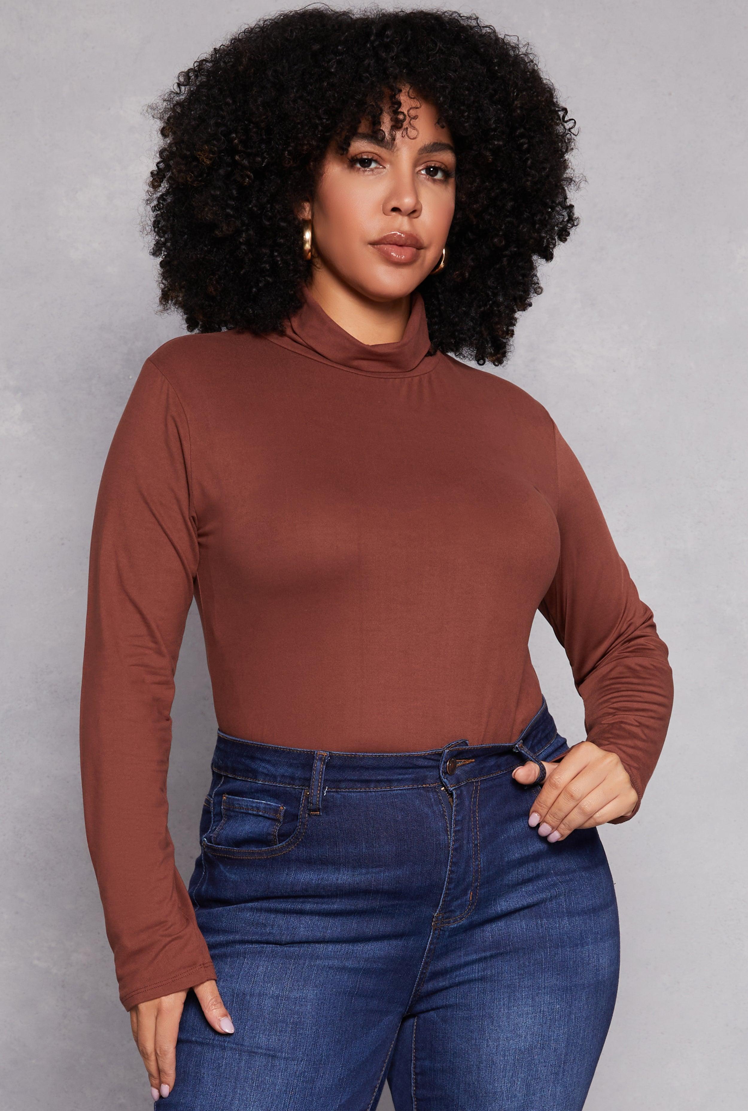 Womens Plus Size Basic Soft Knit Turtleneck Top Product Image