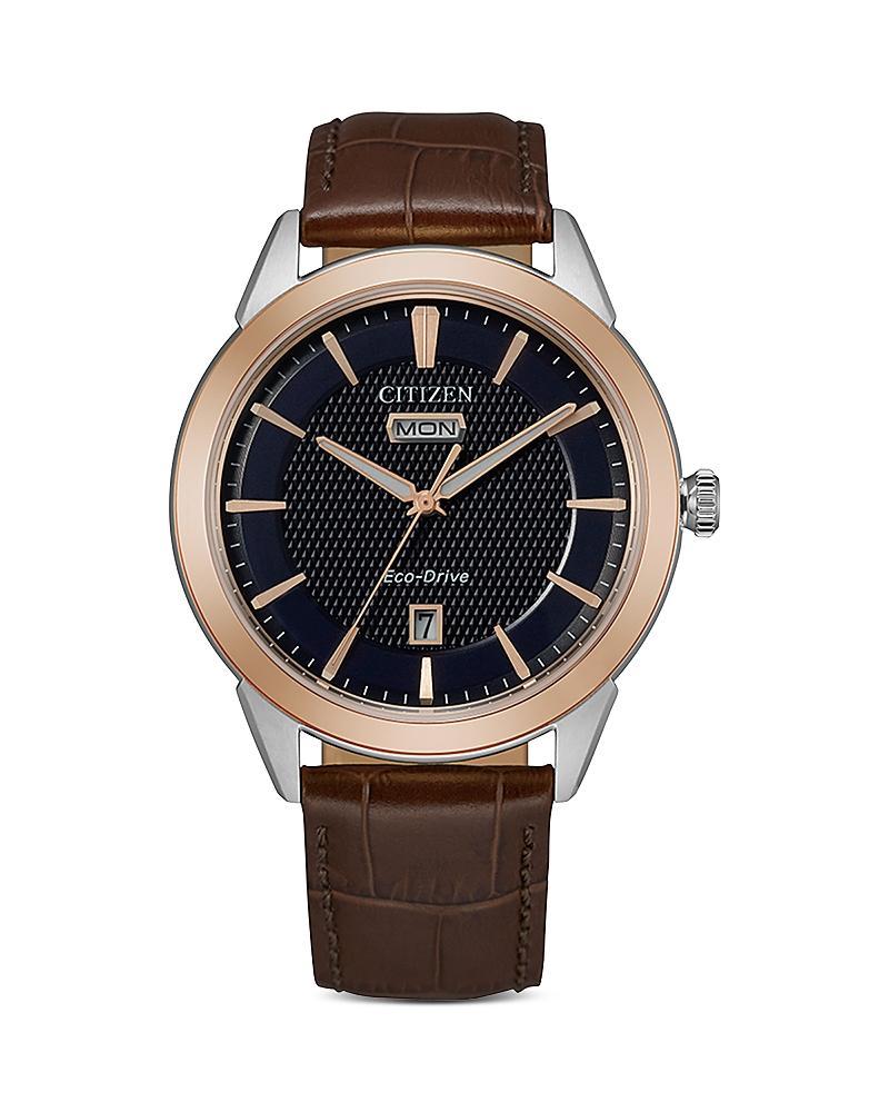 Citizen Mens Eco Day & Date Gold Dial Watch Brown Product Image