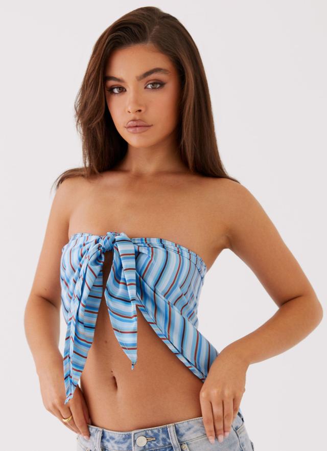 Salta Satin Scarf Top - Blue Stripe Product Image