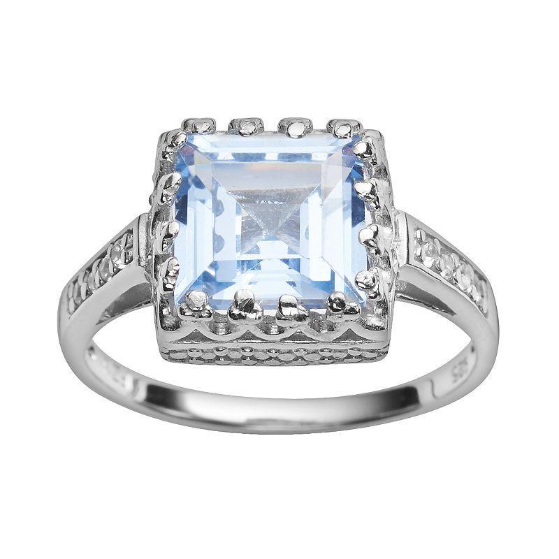 Designs by Gioelli Sterling Silver Lab-Created Aquamarine and Lab-Created White Sapphire Crown Ring, Womens Blue Product Image