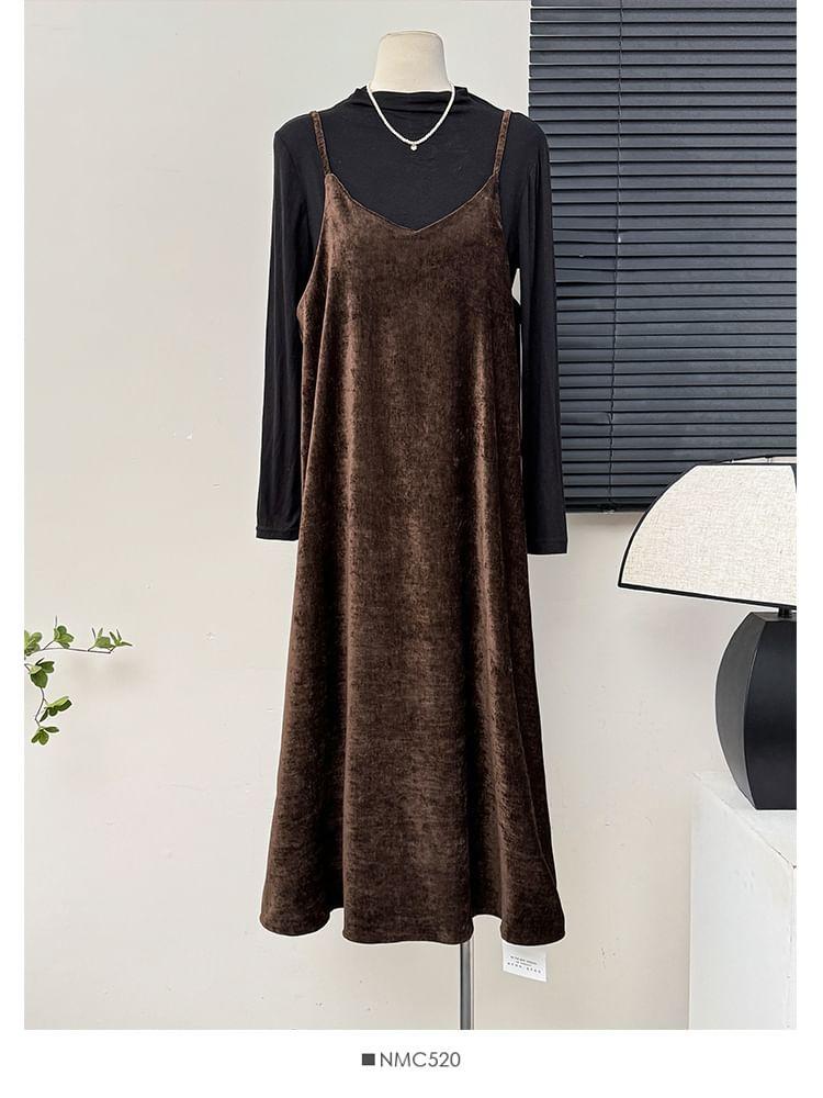 Velvet Sleeveless V-Neck Midi Dress Product Image