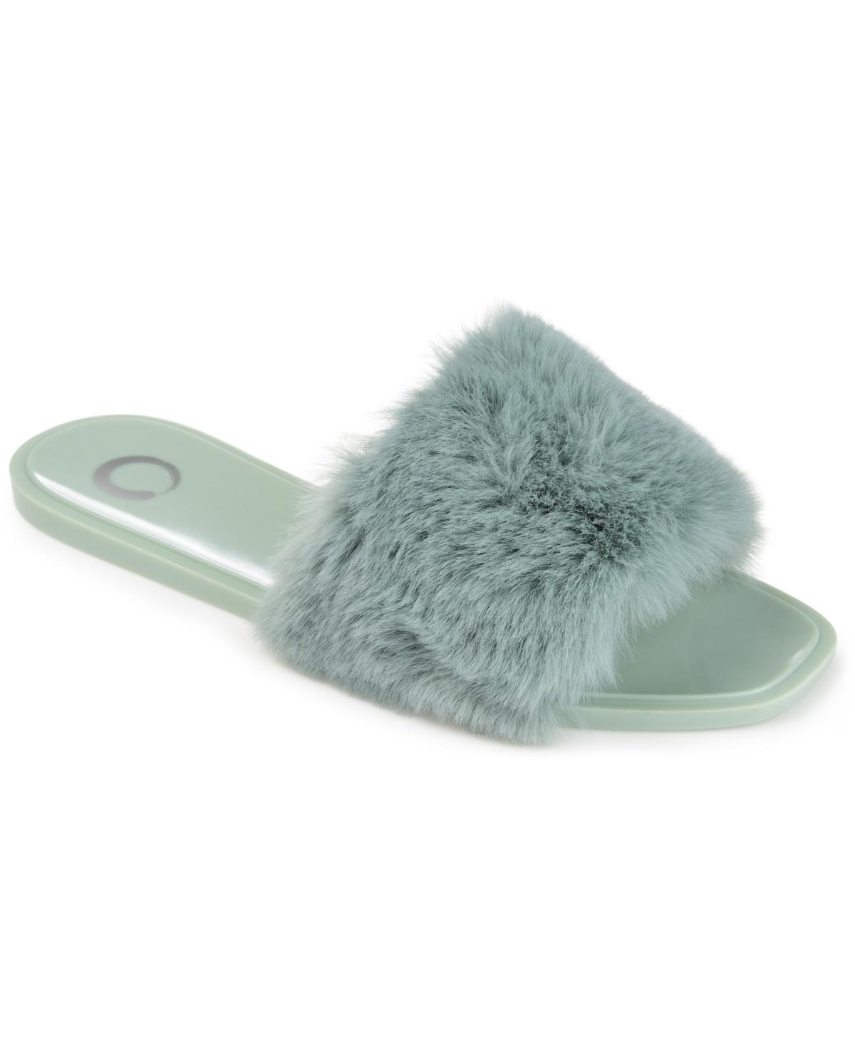 Journee Collection Womens Dusk Faux Fur Band Slide Sandals Product Image