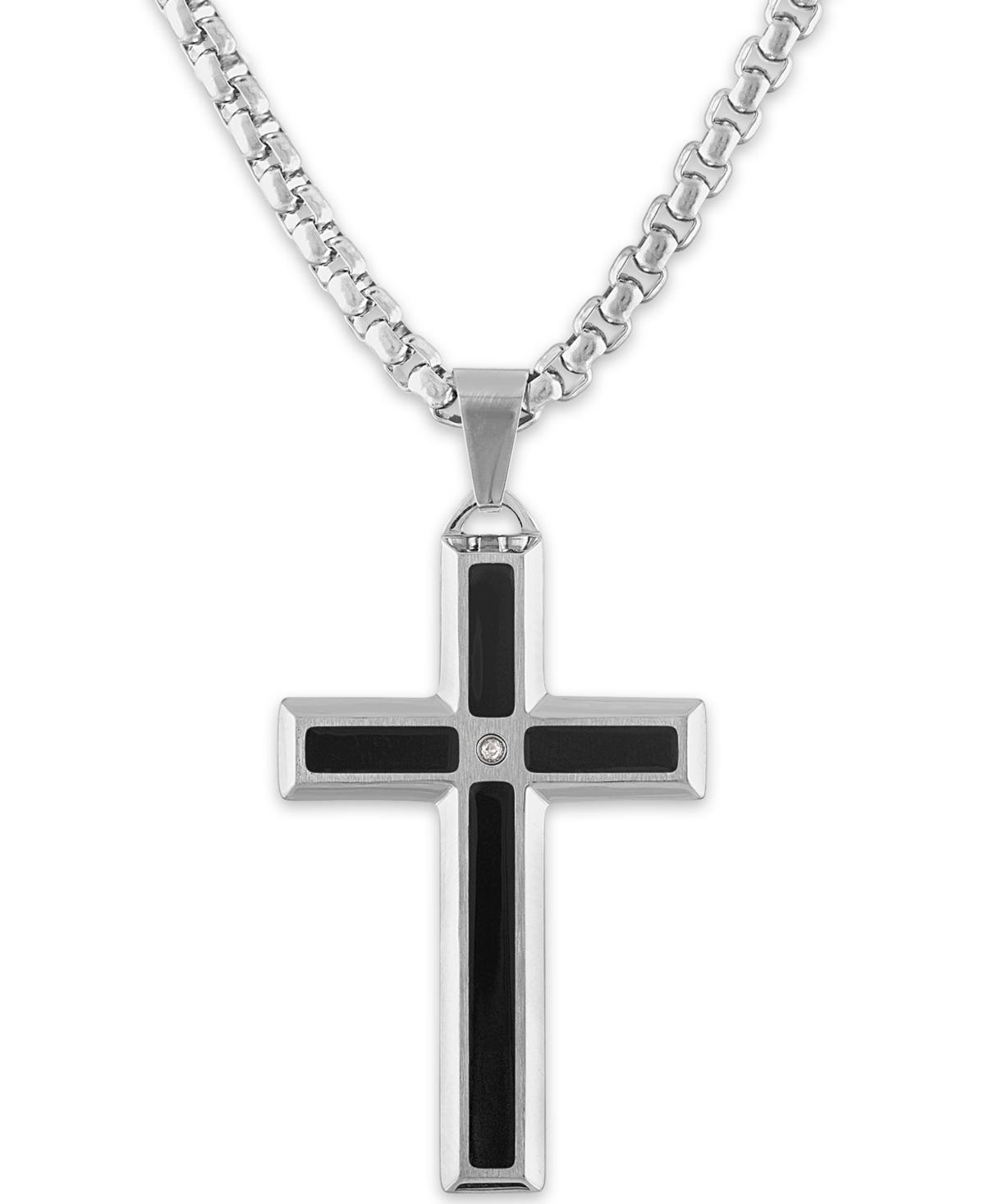 Mens Diamond Accent Black Enamel Cross 24 Pendant in Stainless Steel - Black Product Image