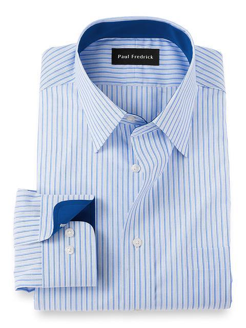 Non-Iron Cotton Stripe Dress Shirt With Contrast Trim - Blue Product Image