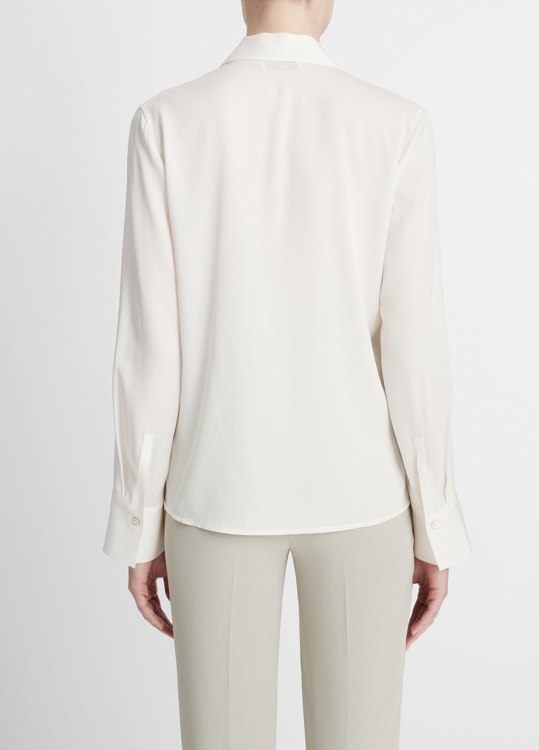 Stretch-Silk Long-Sleeve Polo Blouse Product Image