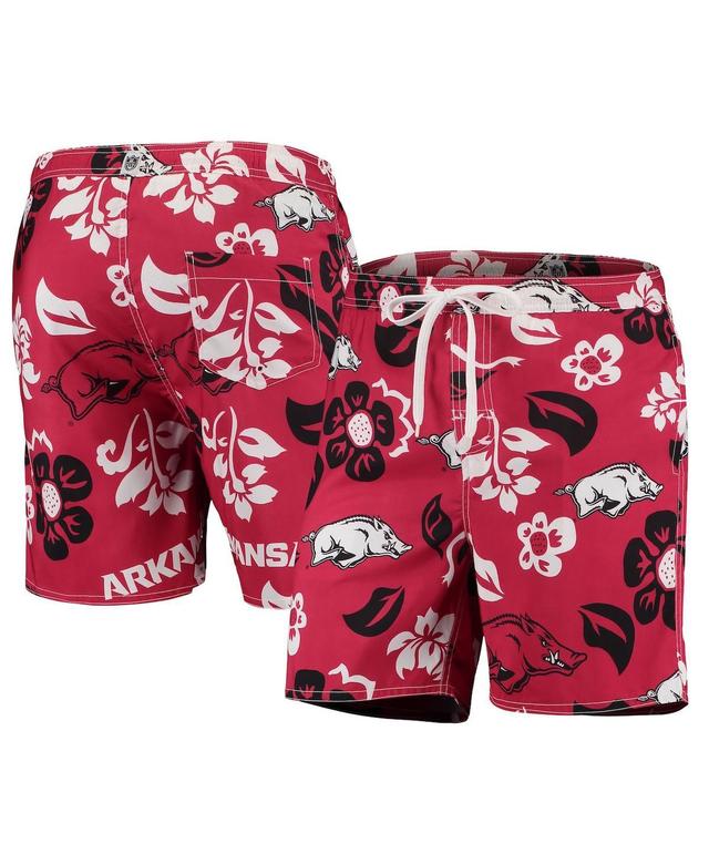 Mens Wes & Willy Cardinal Arkansas Razorbacks Floral Volley Logo Swim Trunks Product Image