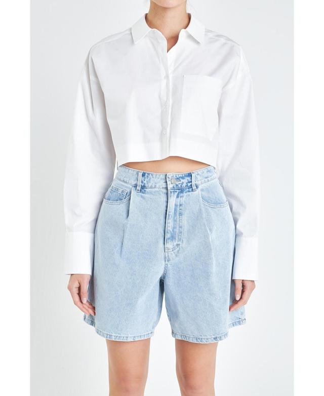 Grey Lab Womens Over Cropped Shirts with Pocket Product Image