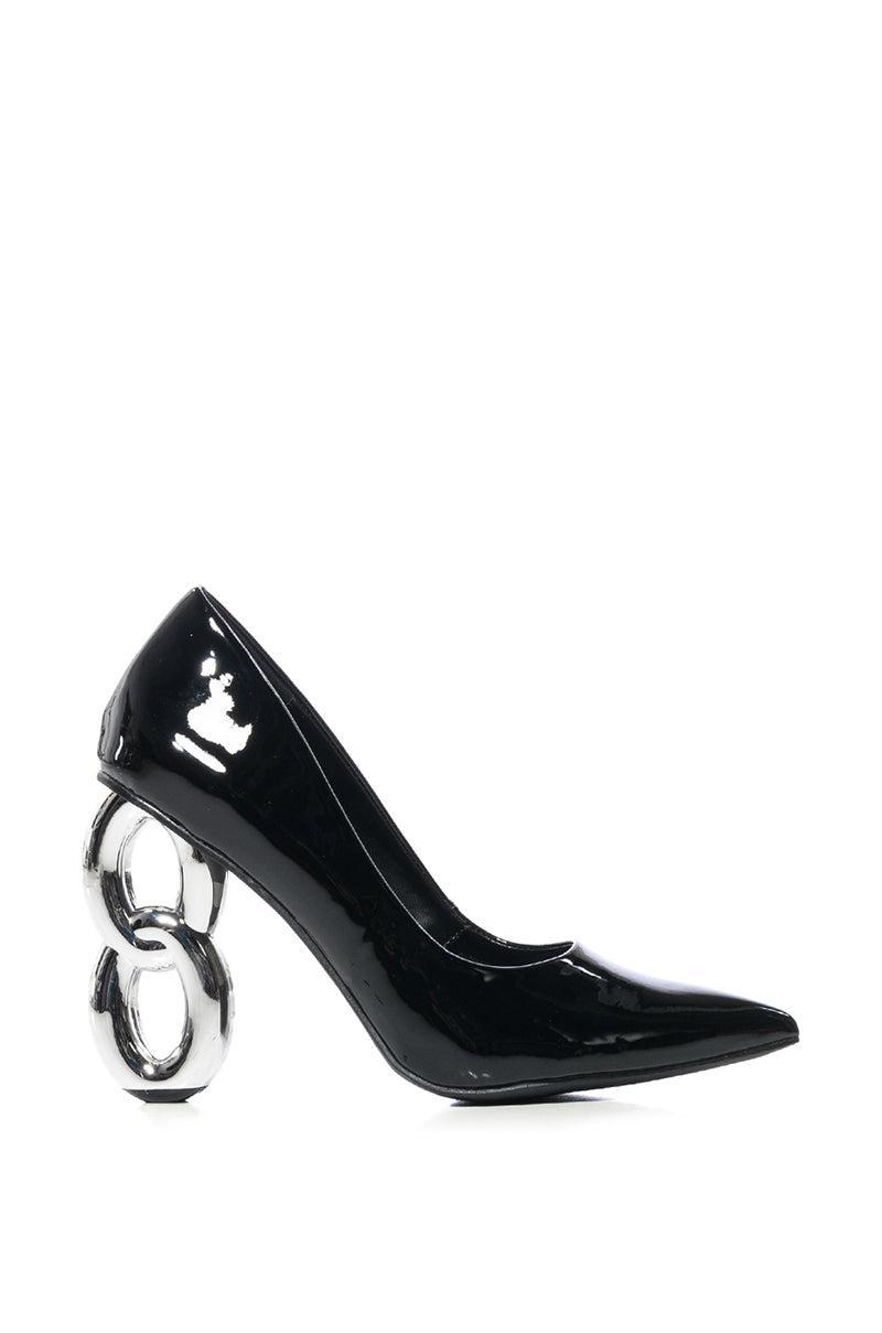 AZALEA WANG CASIANE BLACK CHAIN HEEL PUMP Product Image