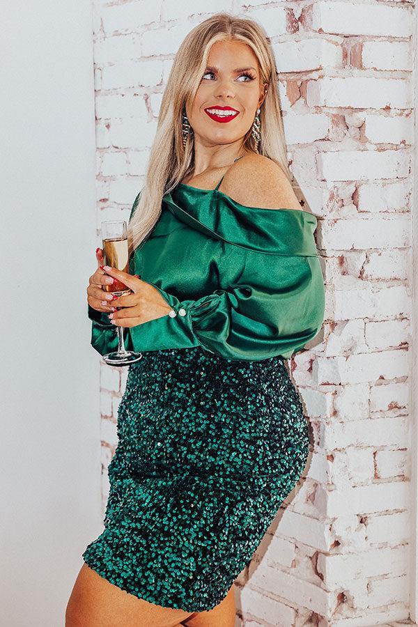 Date Night Ready Satin Top In Hunter Green Curves Product Image