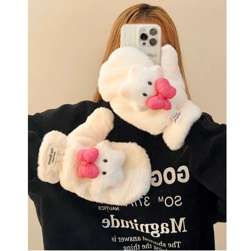 Bow Star Chenille Mittens / Scarf Product Image