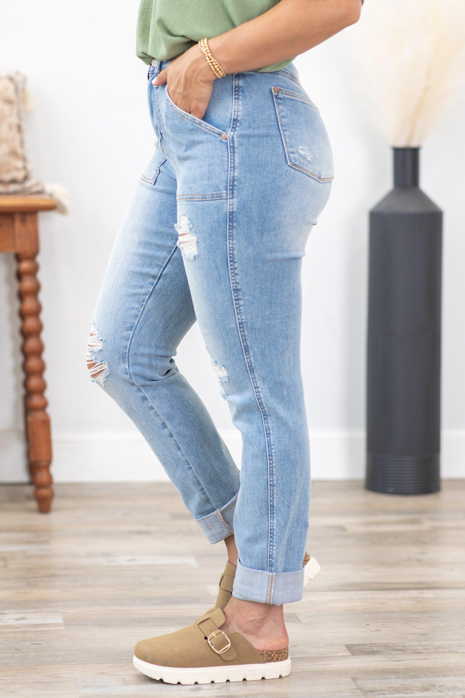 Judy Blue Patch Pocket Distress Boyfriend Jeans Product Image