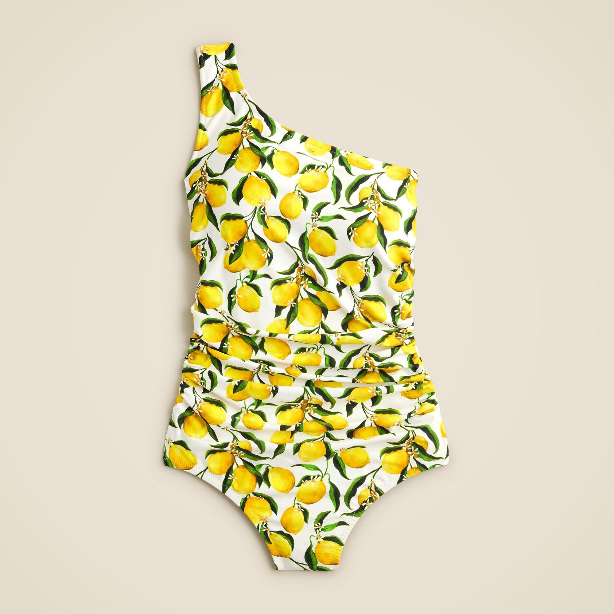 Ruched one-shoulder one-piece swimsuit in limoncello Product Image