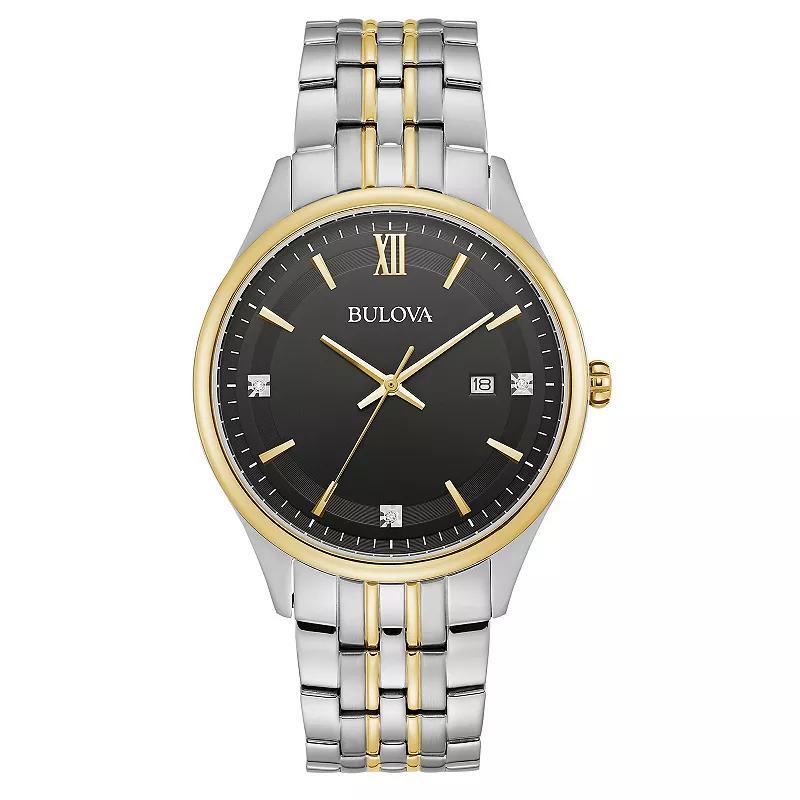 Bulova Mens Two-Tone Stainless Steel Diamond Accent Dial Bracelet Watch Two Tone Black Product Image