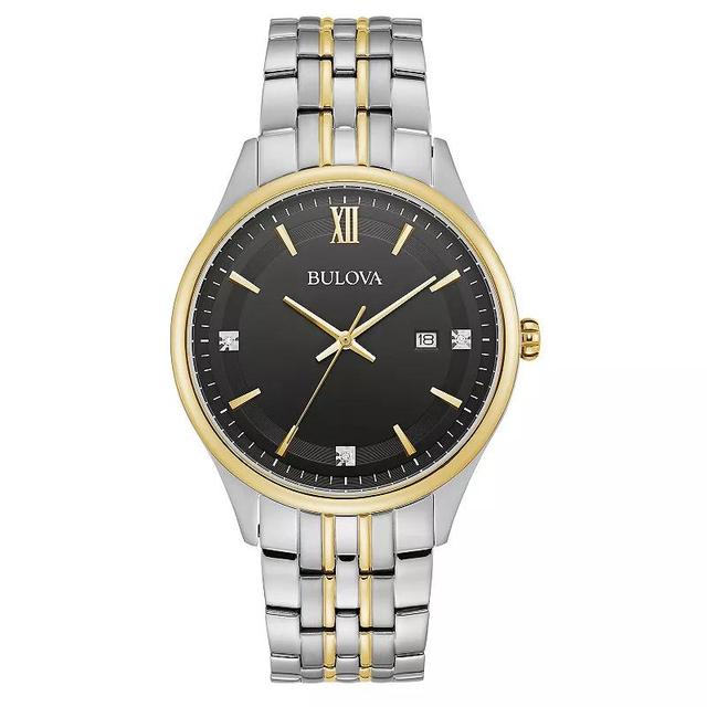 Bulova Mens Two-Tone Stainless Steel Diamond Accent Dial Bracelet Watch Two Tone Black Product Image