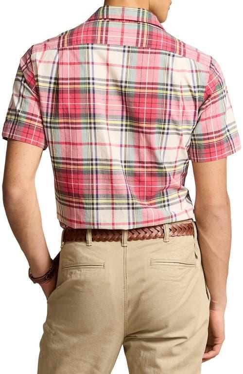 Classic Fit Madras Plaid Camp Shirt In Cream,red Multi Product Image