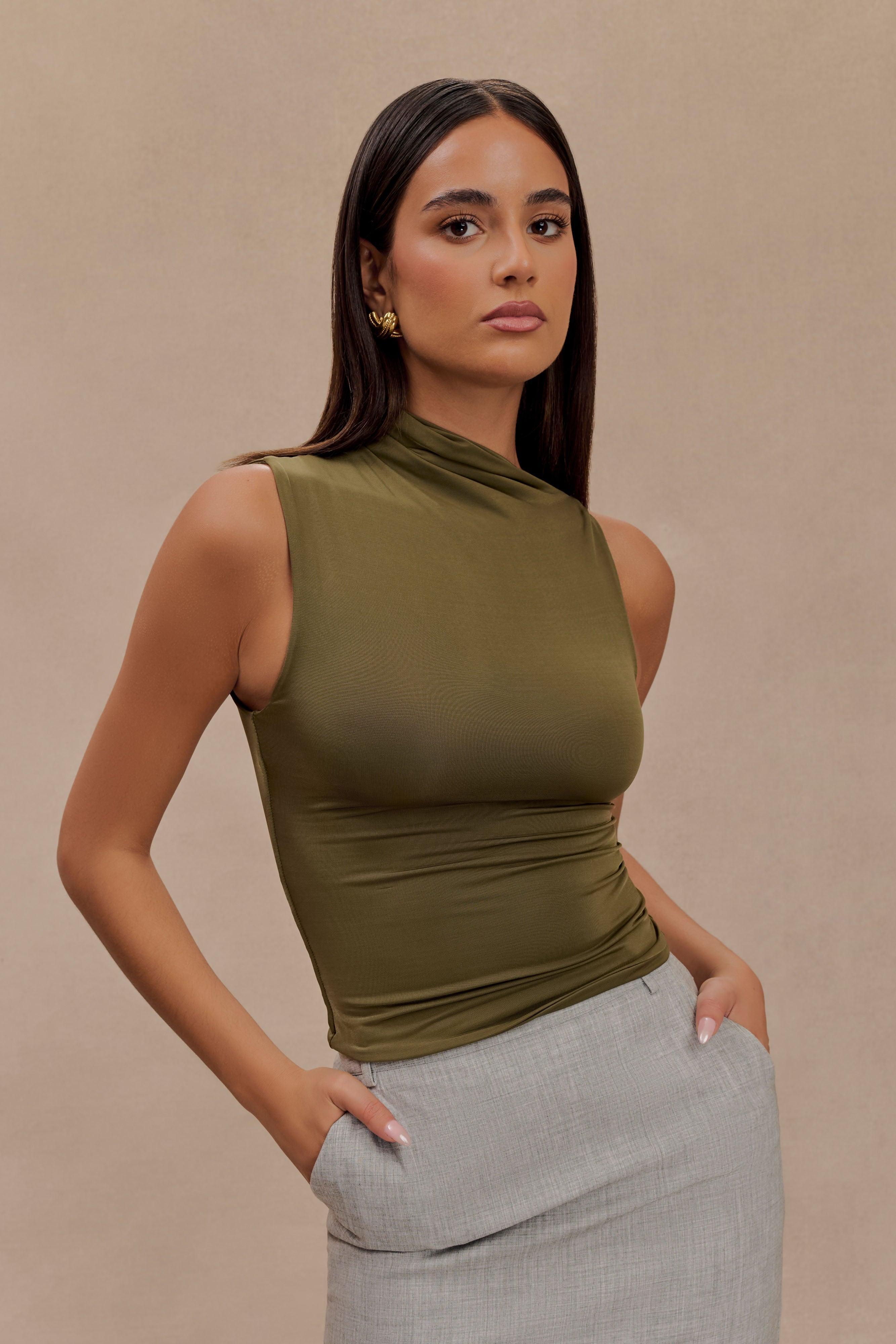 Hadleigh Sleeveless Slinky Top - Dark Olive Product Image