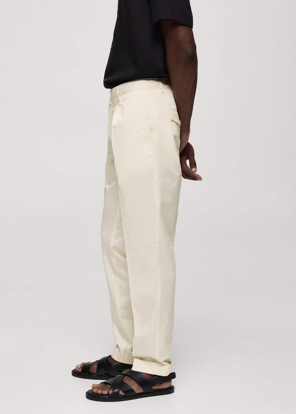 Mango Mens Pleated Cotton Linen Trousers Product Image