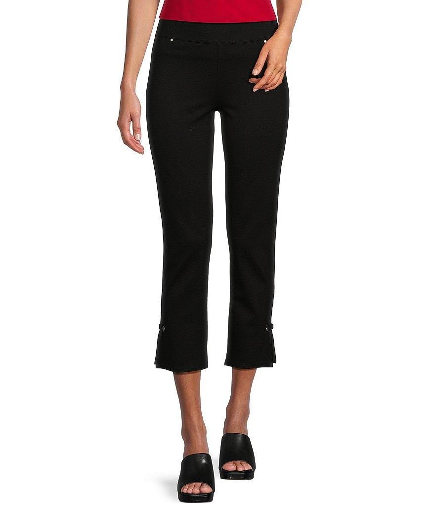 Slim Factor by Investments Ponte Knit Silver Rivets Slim Leg Pull-On Cropped Pants Product Image