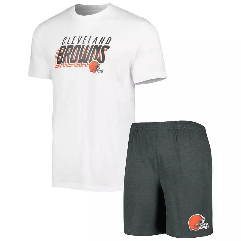 Mens Concepts Sport Charcoal/White Cleveland Browns Downfield T-Shirt & Shorts Sleep Set Product Image