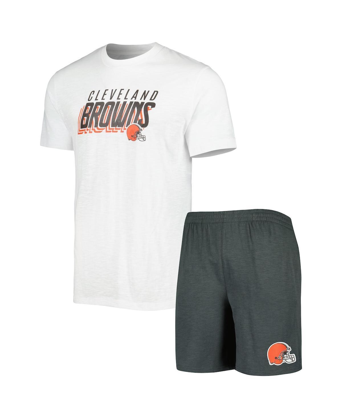 Mens Concepts Sport Charcoal/White Cleveland Browns Downfield T-Shirt & Shorts Sleep Set Product Image