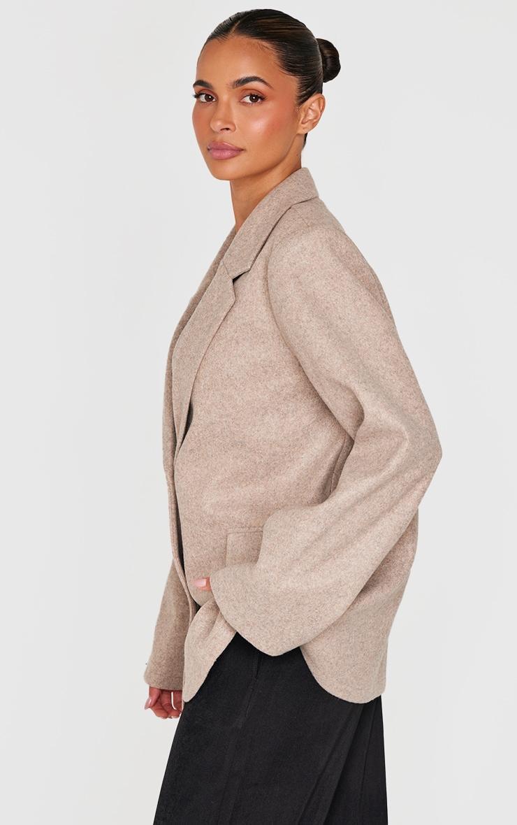 Taupe Brushed Wool Look Tailored Blazer Product Image