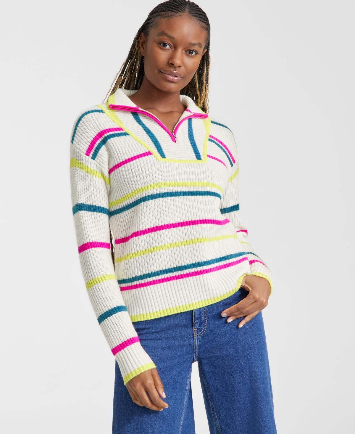 Charter Club Womens Cashmere Striped Half-Zip Sweater, Created for Macys Product Image