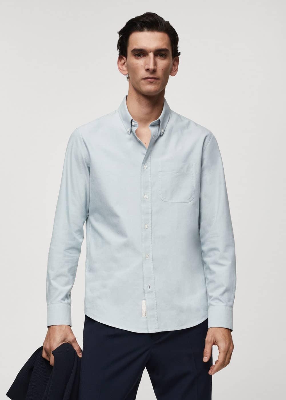 MANGO MAN - Regular fit Oxford cotton shirt aqua greenMen Product Image