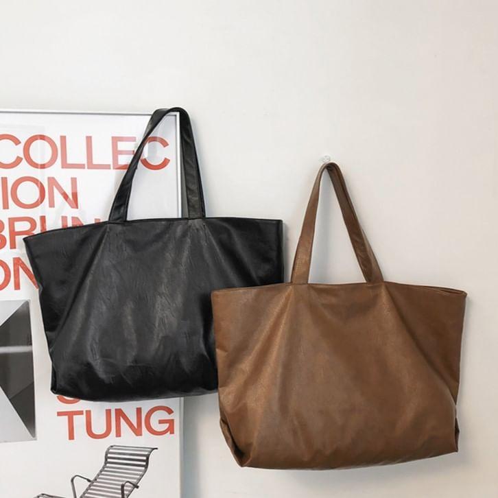 Plain Faux Leather Tote Bag Product Image