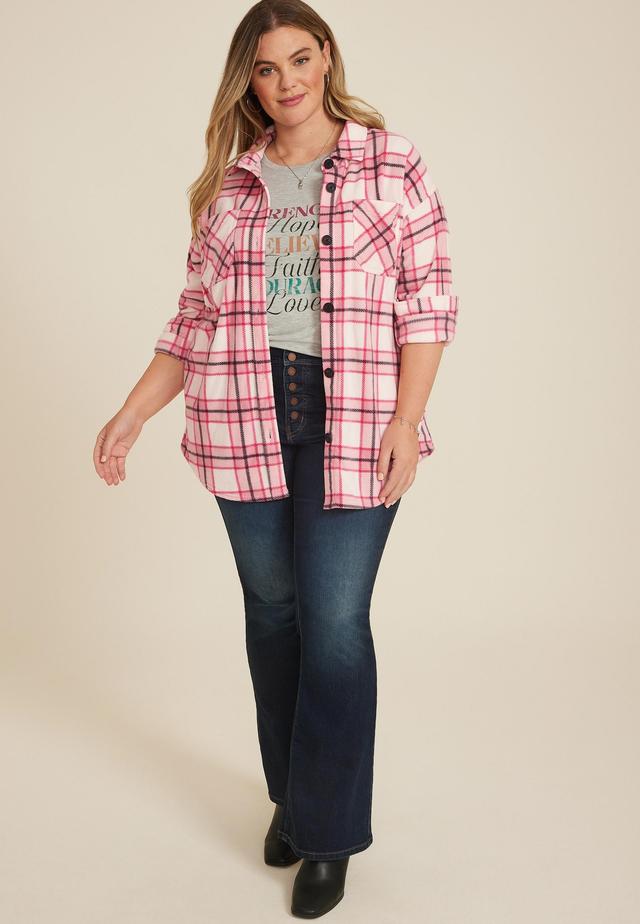 Plus Size Pink Wilder Plaid Fleece Shacket Product Image