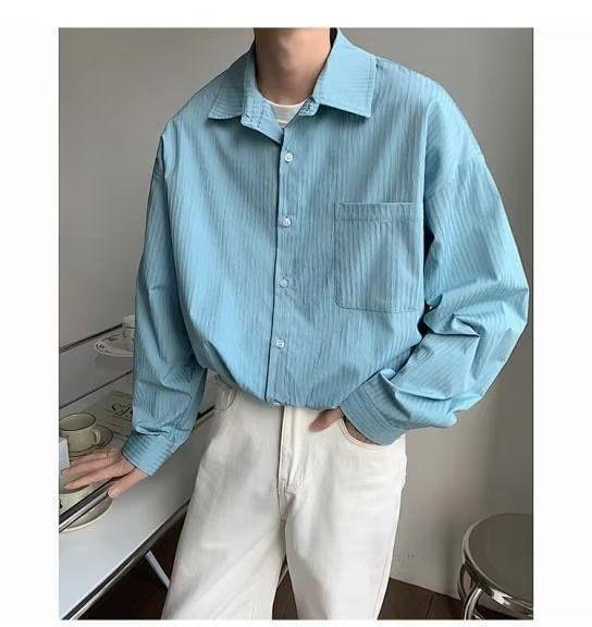 Long-Sleeve Plain Button-Up Shirt Product Image