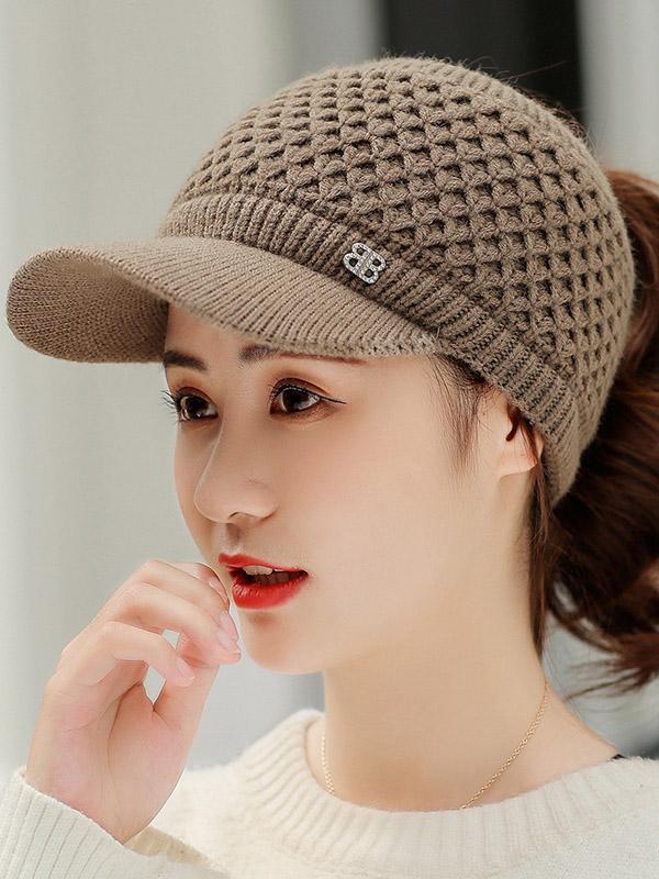 Original Solid Warm Hole Knitting Hat Product Image