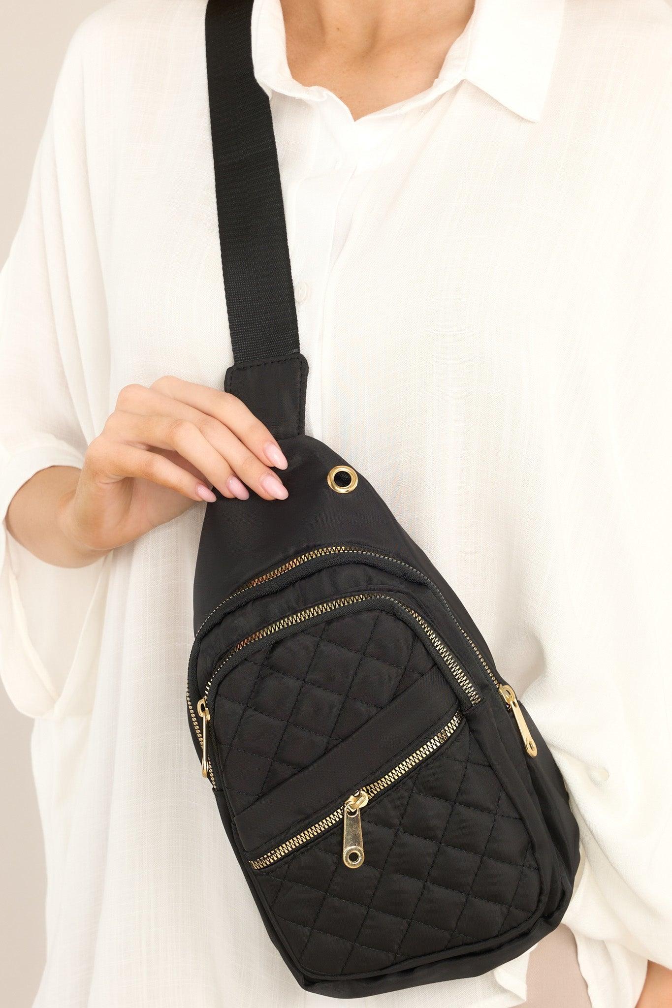 First In Line Black Quilted Crossbody Bag Product Image