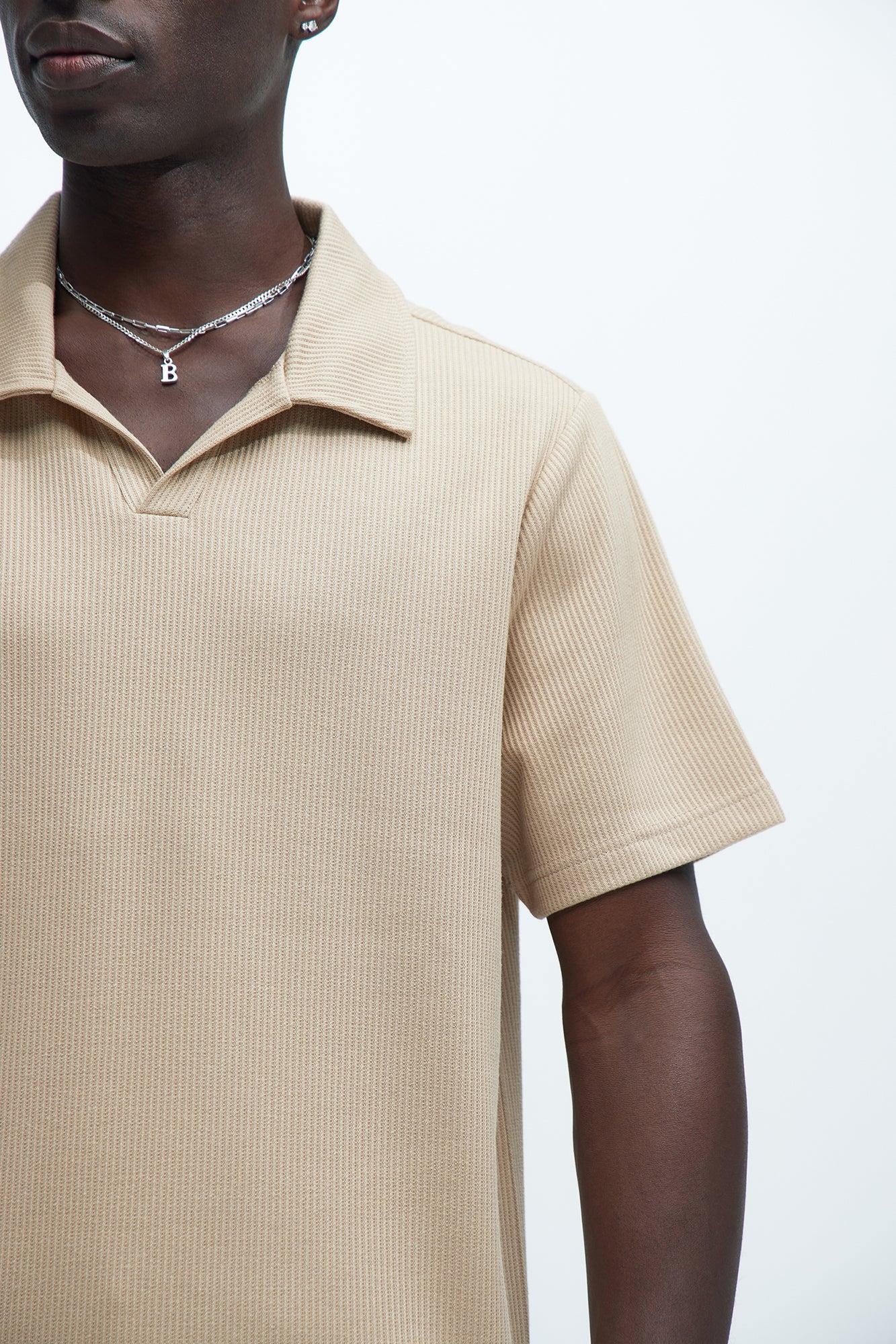 Kalel Textured Short Sleeve Polo - Tan Product Image