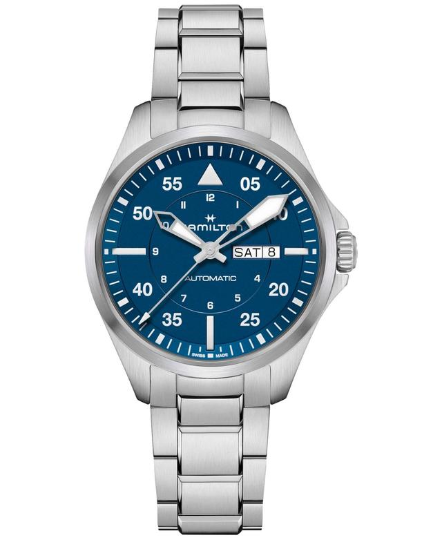 Hamilton Mens Swiss Automatic Khaki Aviation Day Date Stainless Steel Bracelet Watch 42mm - Silver Product Image