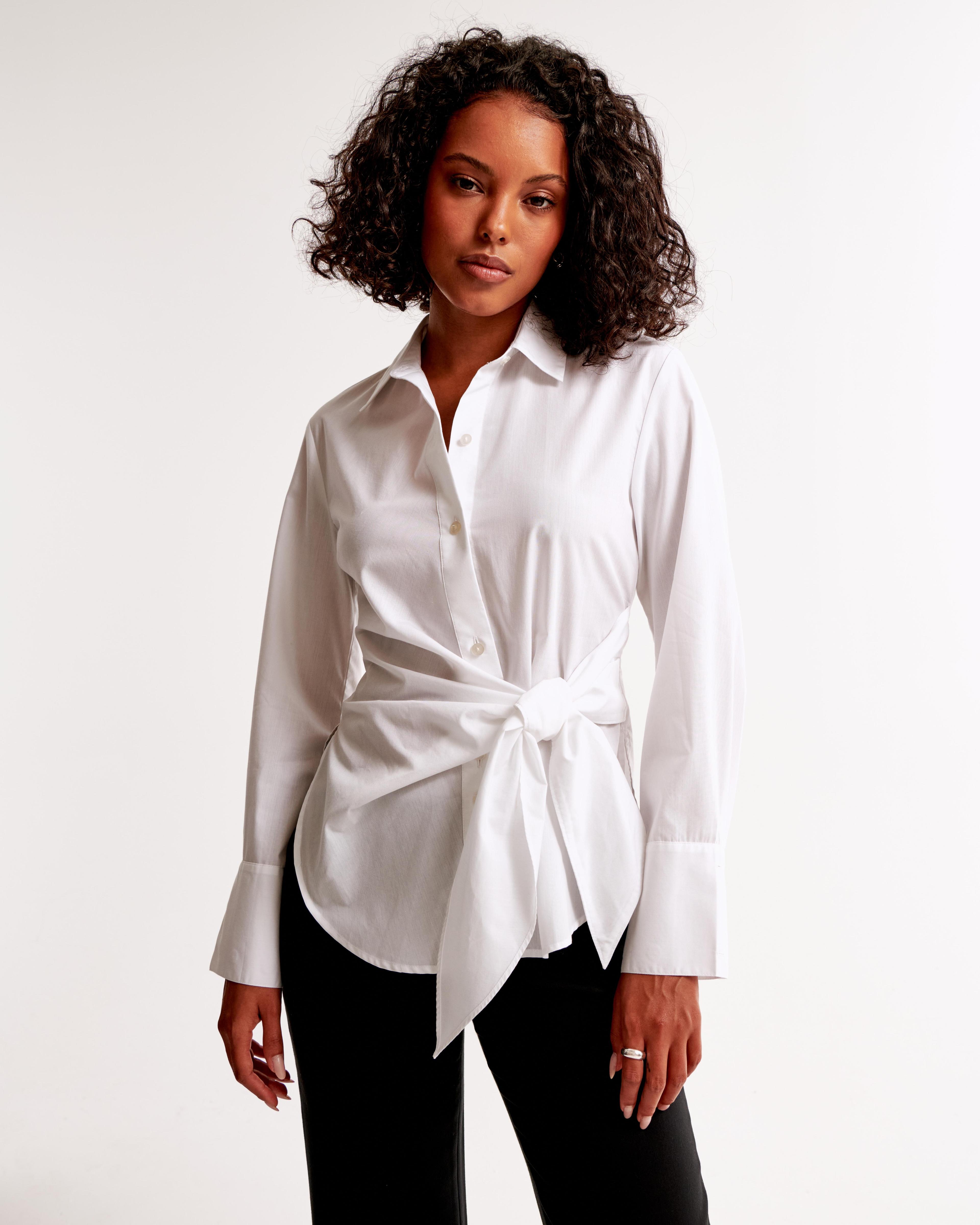 Long-Sleeve Relaxed Side-Tie Shirt Product Image