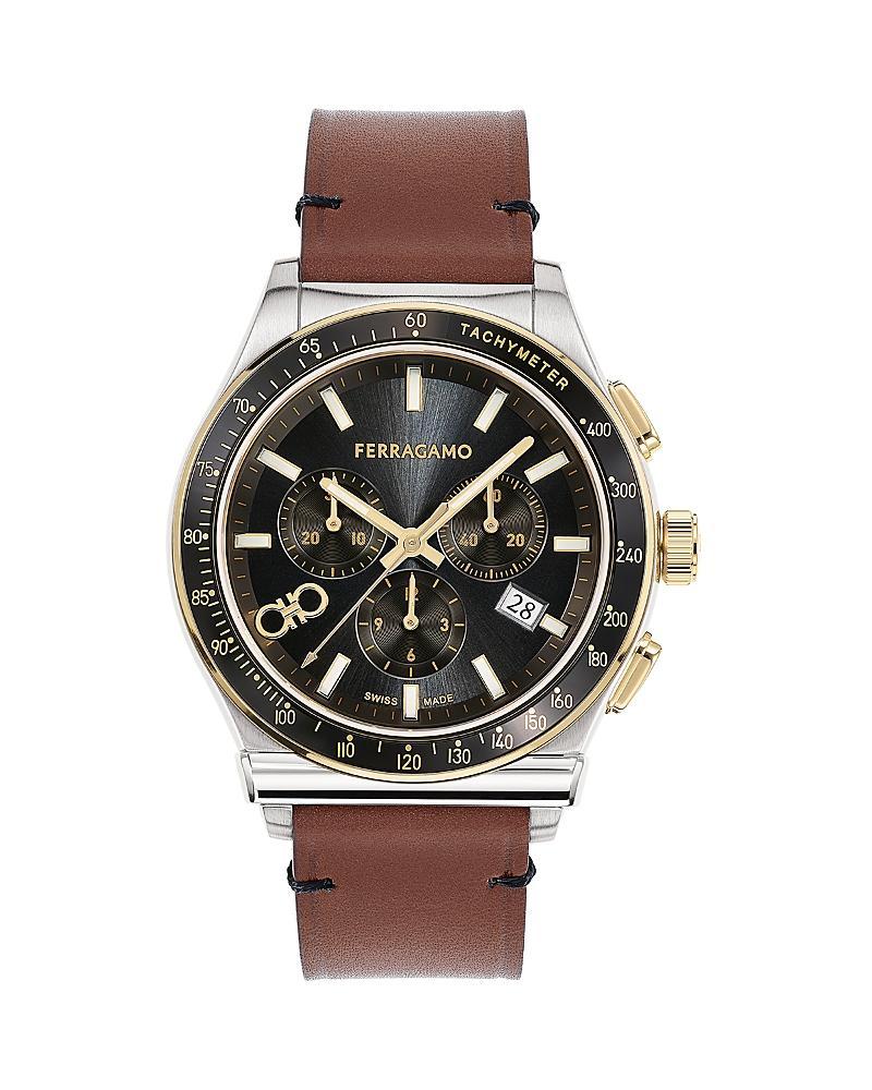 Salvatore Ferragamo Mens 1927 Swiss Chronograph Brown Leather Strap Watch 42mm - Stainless Steel Product Image