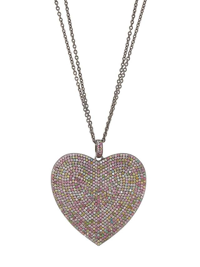 Womens Sterling Silver & Tourmaline Heart Pendant Necklace Product Image