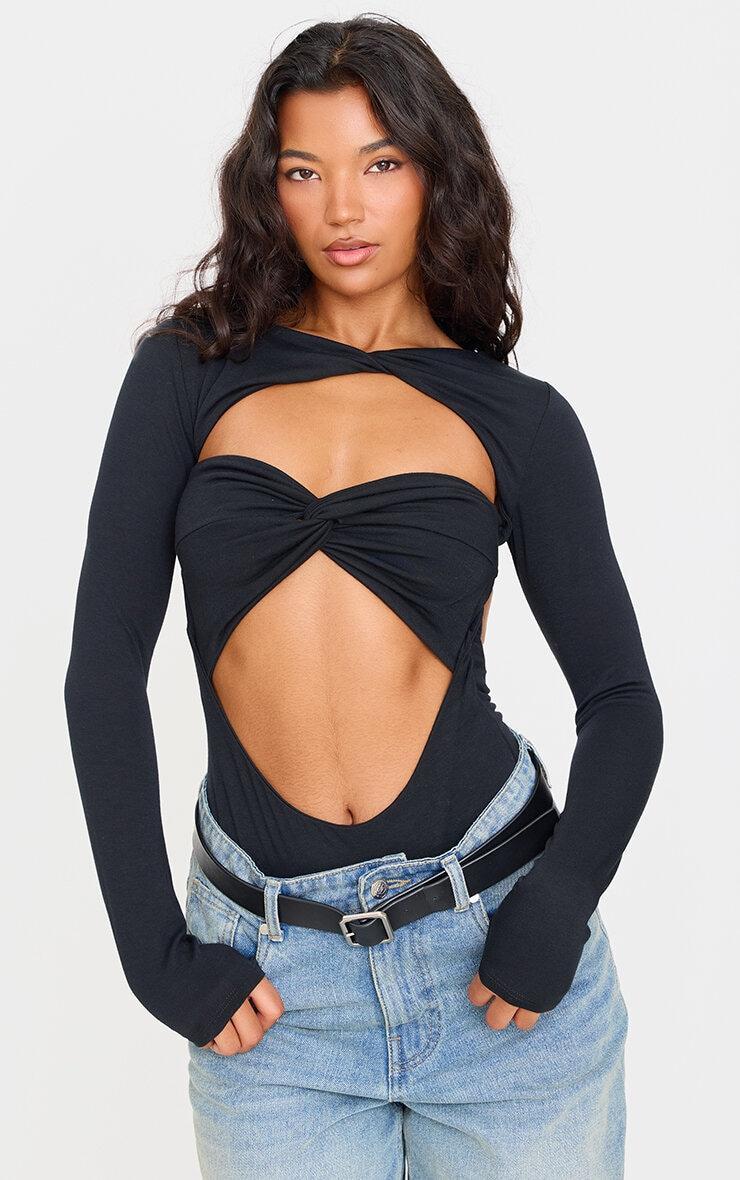 Black Contour Jersey Cut Out Bodysuit Product Image