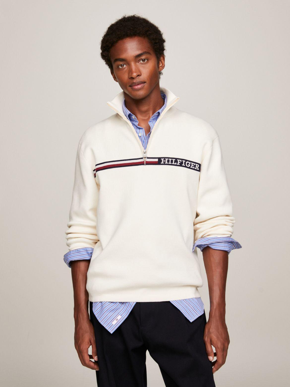 Tommy Hilfiger Men's Monotype Logo Stripe Quarter-Zip Sweater Product Image