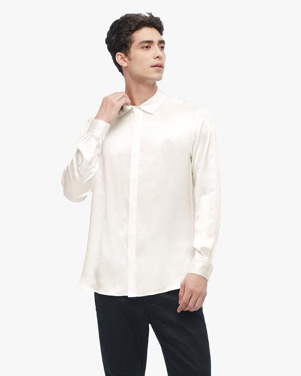 Classic Long Sleeve Silk Shirt For Men Product Image