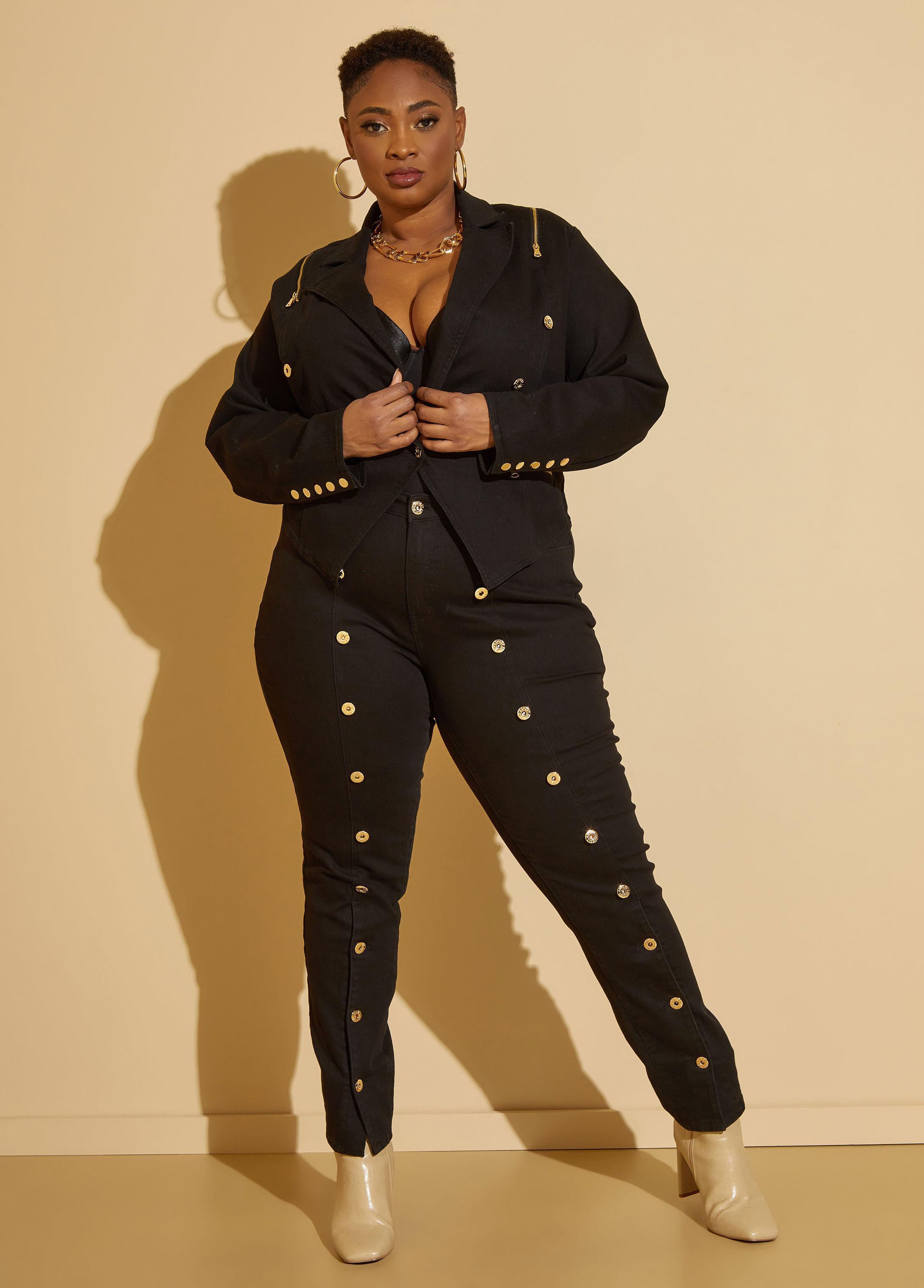 Plus Size Embellished Split Hem Skinny Jeans Ashley Stewart Product Image